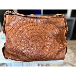 Vintage Isabella Fiore Brown Leather Boho Mandala Hobo Bag